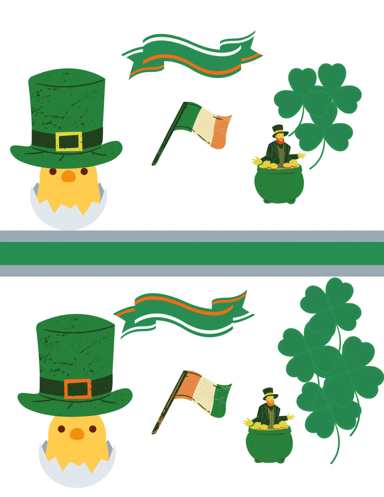 Two images for spot the differences, using different designs from Irish culture and St. Patrick's Day