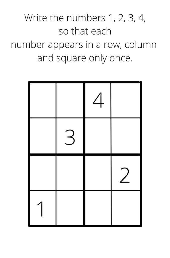 Sudoko puzzle for young children using numbers 1-4