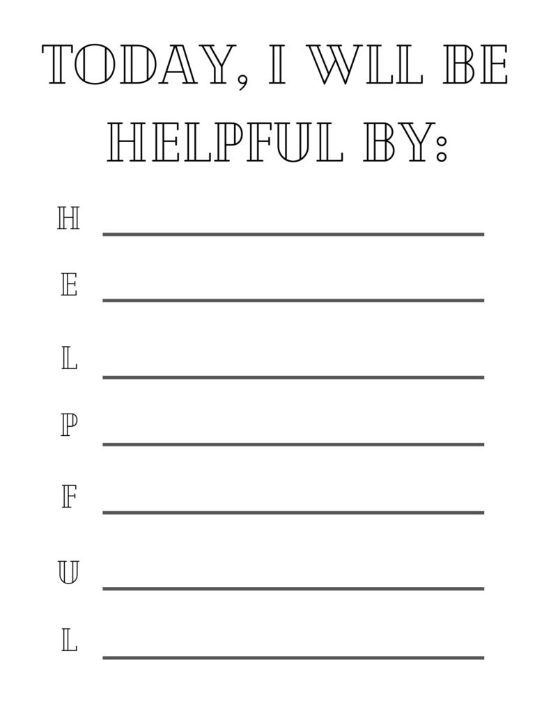 Activity idea for kids to fill out listing ways they can be helpful