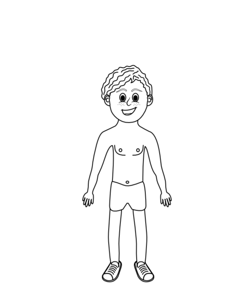 A boy paper doll, black and white for kids to color.