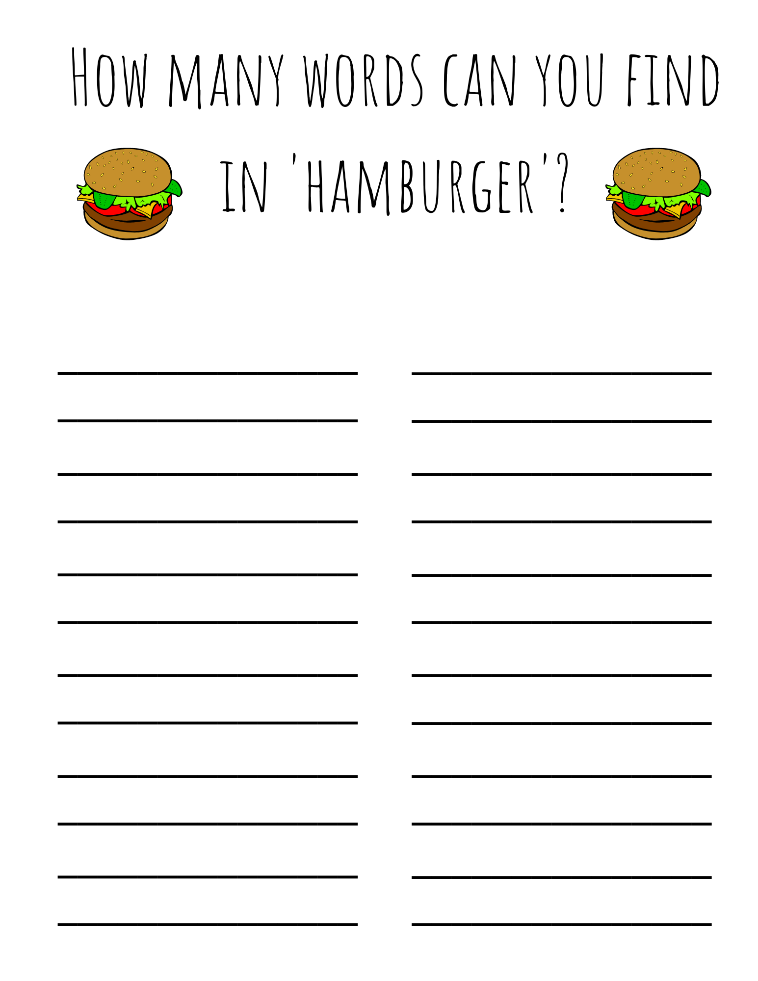 Hamburger Spelling Game List