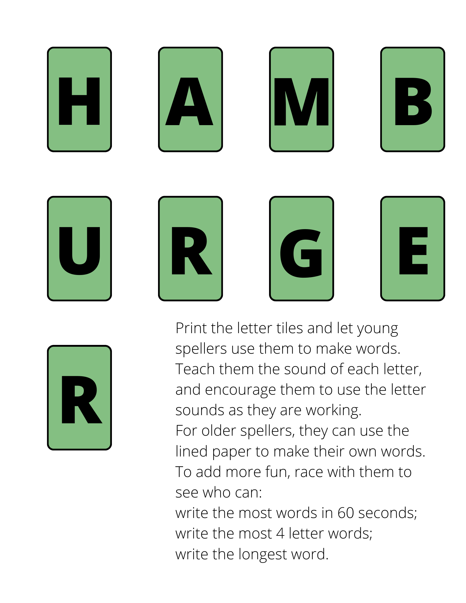 Hamburger Spelling Game