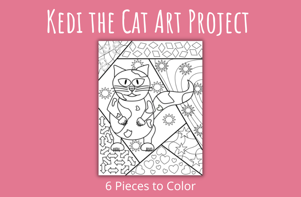 Kedi the Cat Art Project 6 Pieces to Color