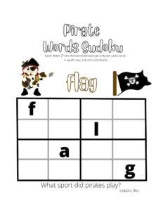 pirate letter sudoku with the word flag