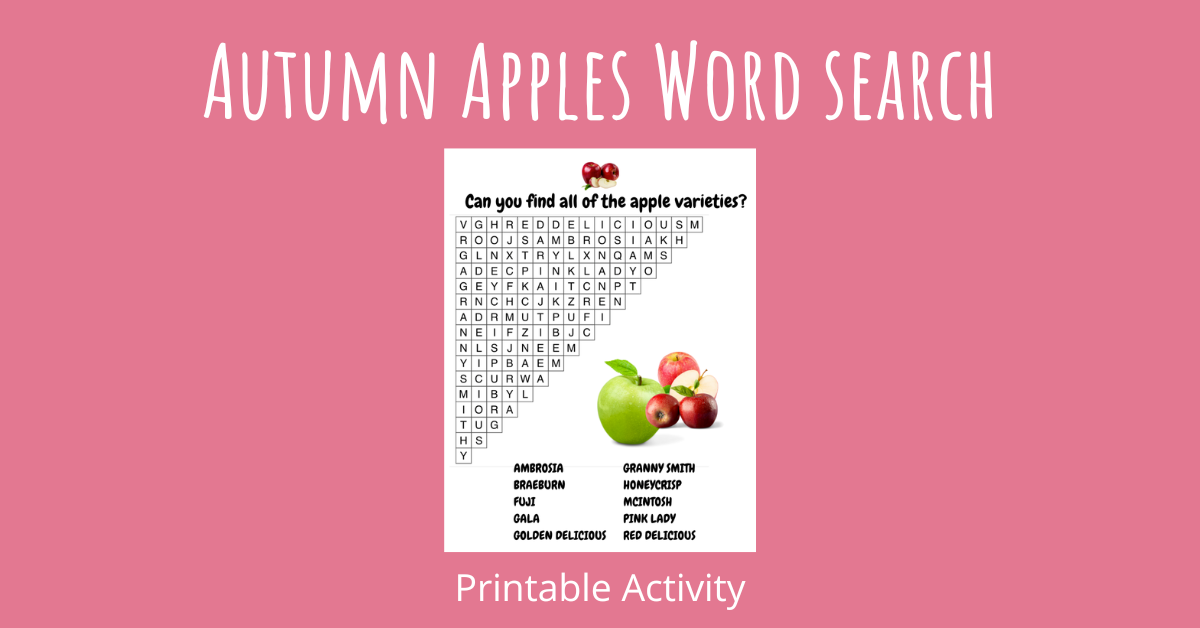 Autumn Apples Word Search Printable Activity