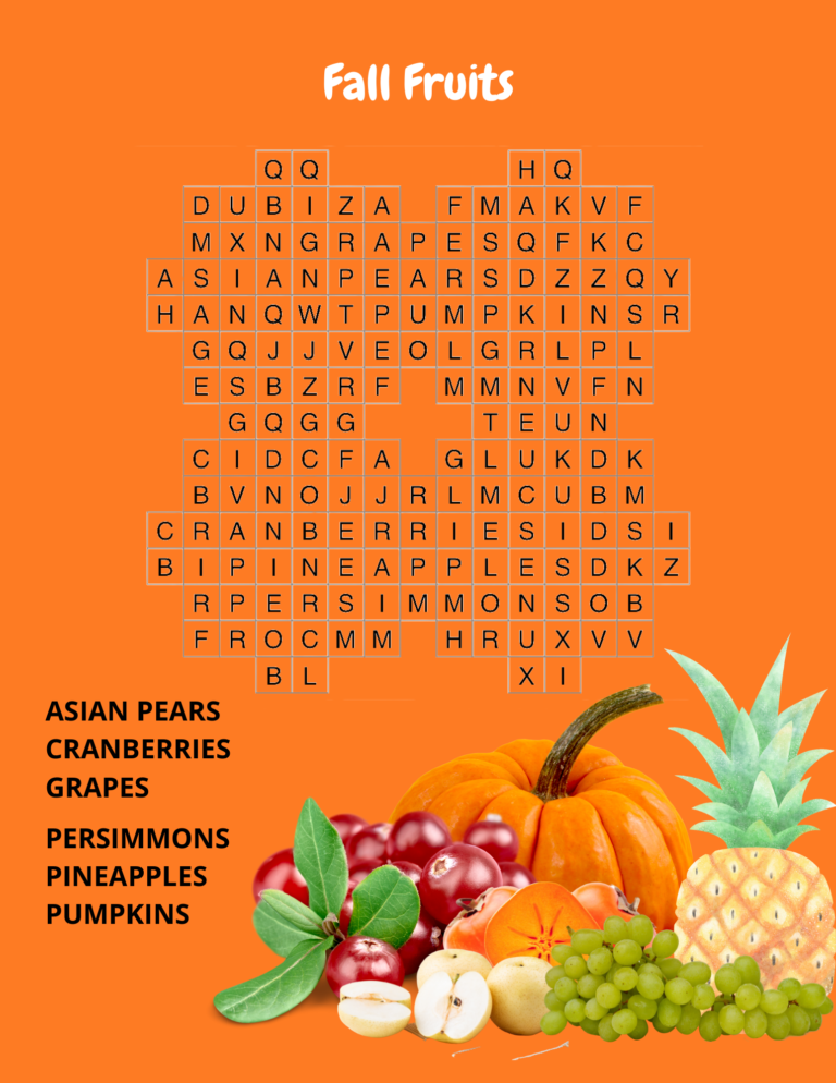 Fall Fruits Word Search