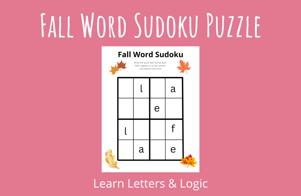 Fall Word Sudoku Puzzle Learn Letters and Logic