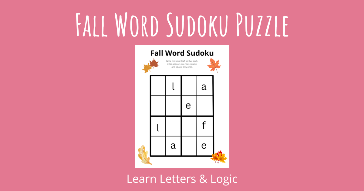 Fall Word Sudoku Puzzle Learn Letters and Logic