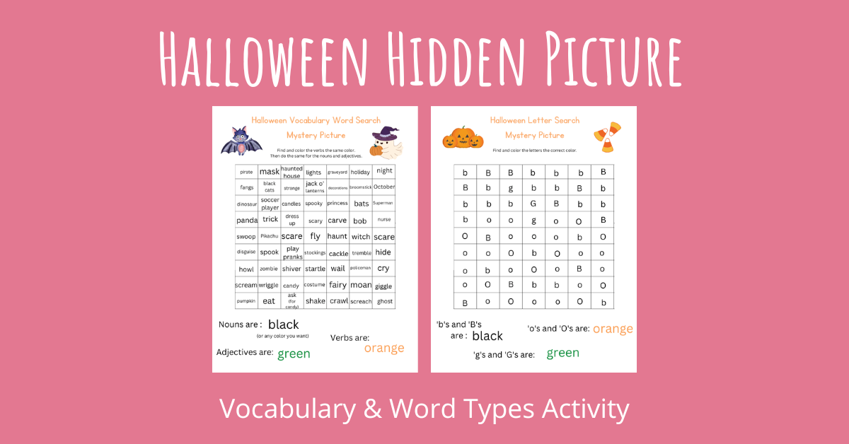 Halloween Hidden Picture Vocabulary and Word Types Activity