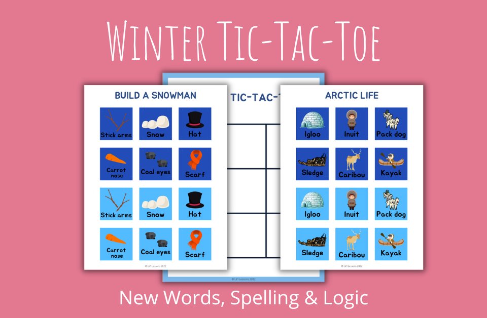 Winter Tic-Tac-Toe to learn new words, spelling and logic