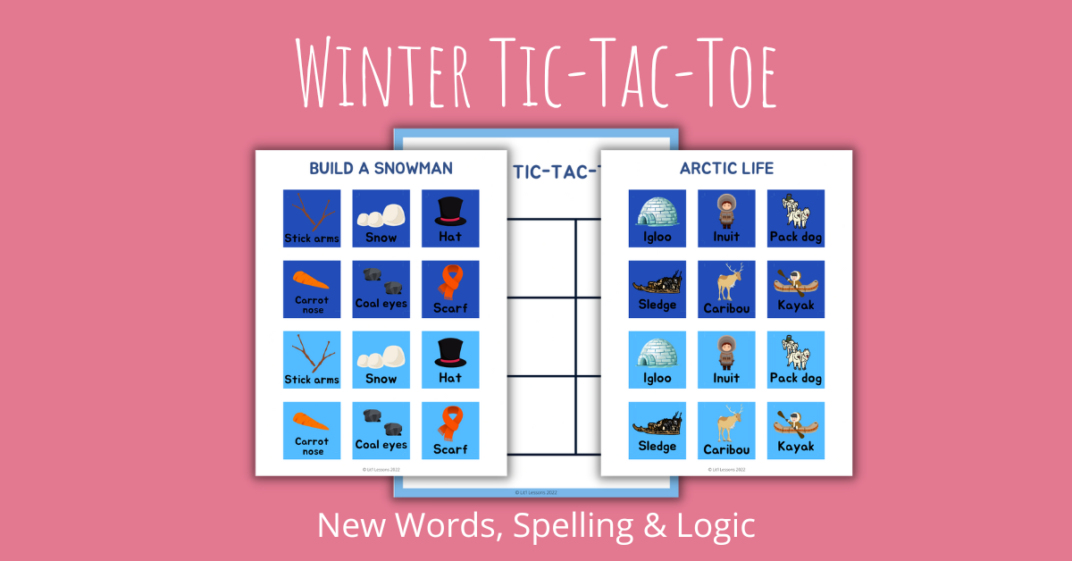 Winter Tic-Tac-Toe to learn new words, spelling and logic