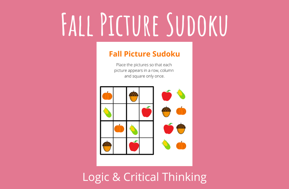 Fall Picture Sudoku for Kids - Logic and Critical Thinking