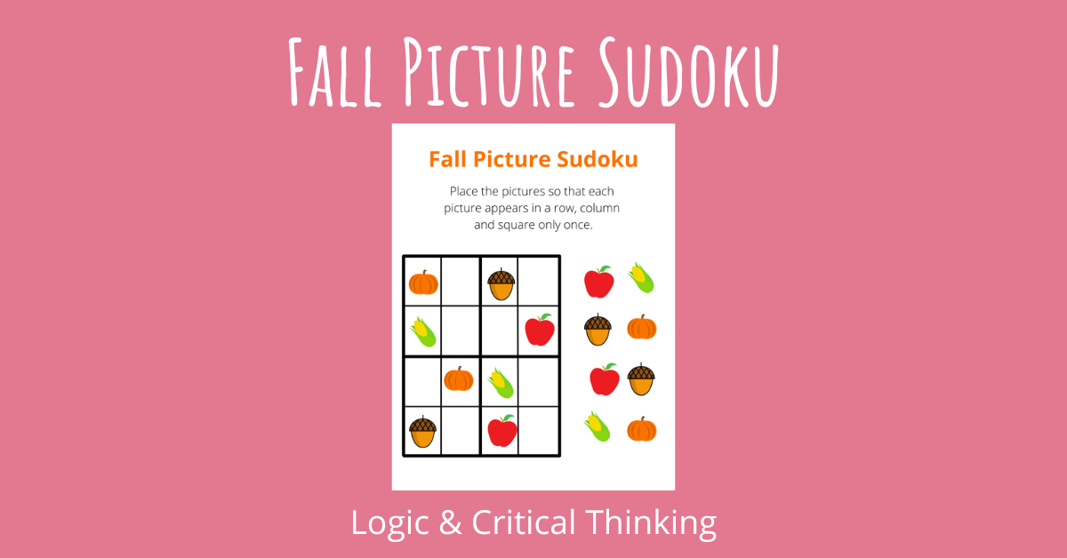 Fall Picture Sudoku for Kids - Logic and Critical Thinking