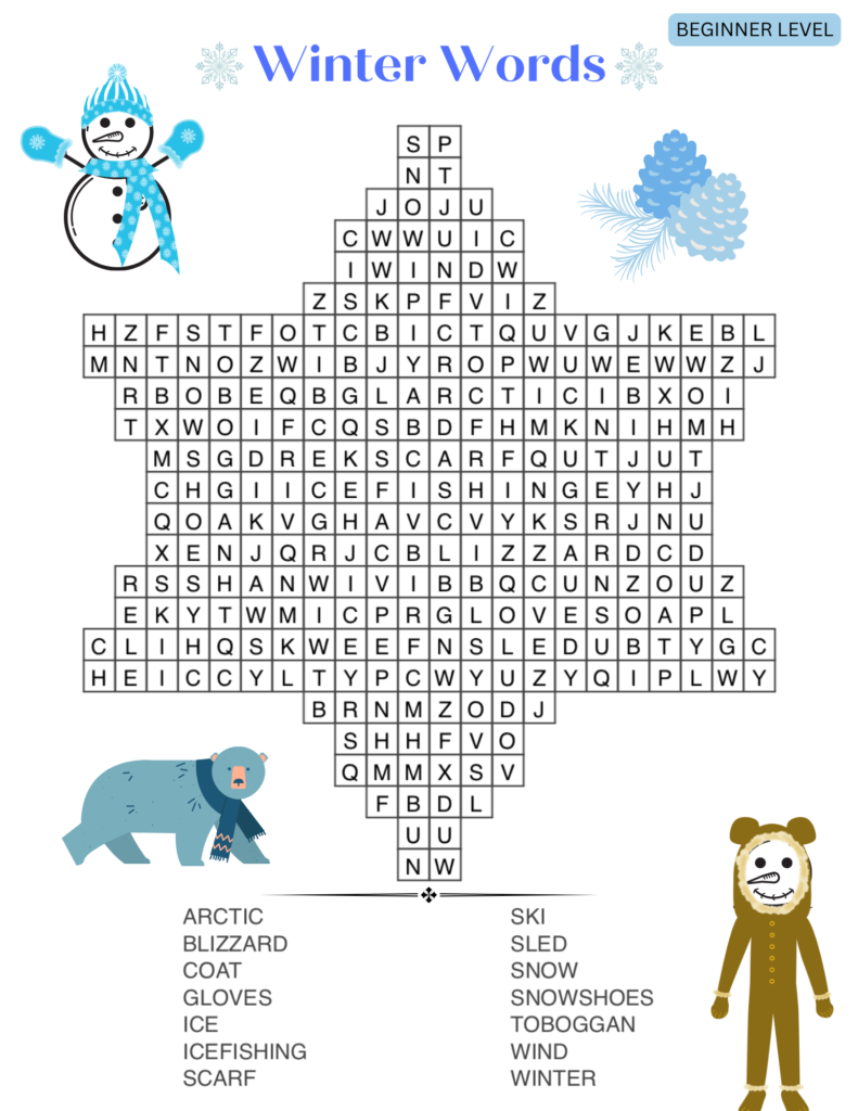 Winter Words Word Search Beginner Level