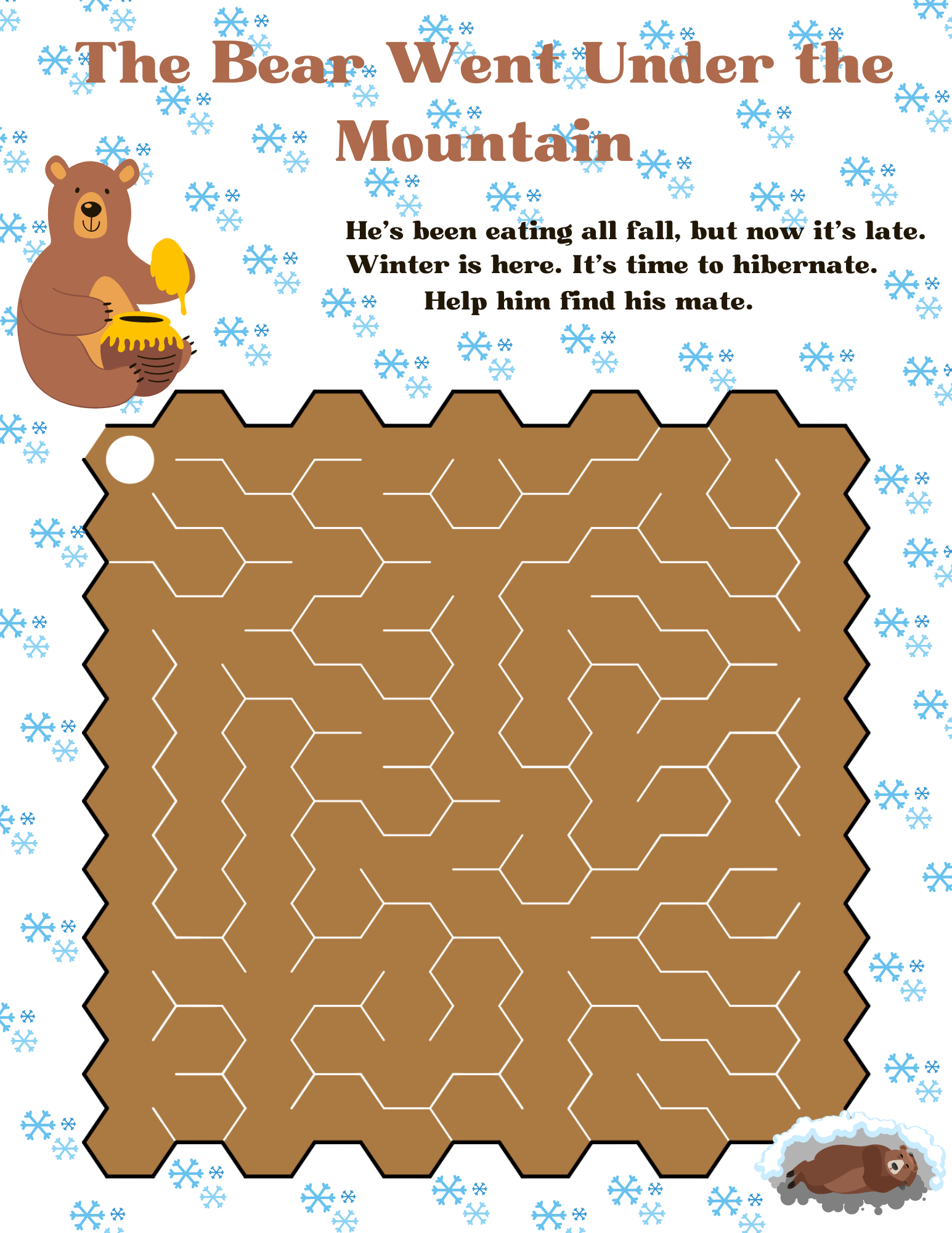 Help The Bear Hibernate Maze for Kids - Lit'l Lessons