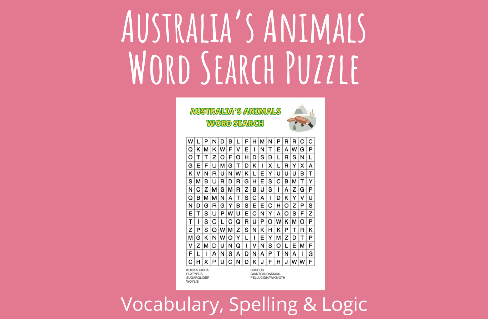 Australia's Animals Word Search Puzzle